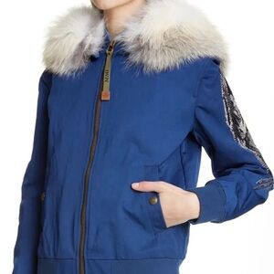 Mr & Mrs Italy Bomber Jacket Fox Fur Hood Embroidered Coat Sz S
